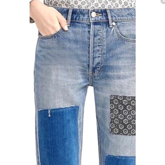 La Vie Rebecca Taylor Jeans Sz 29 Boho Patchwork Denim Straight Leg Button Fly - Picture 7 of 15